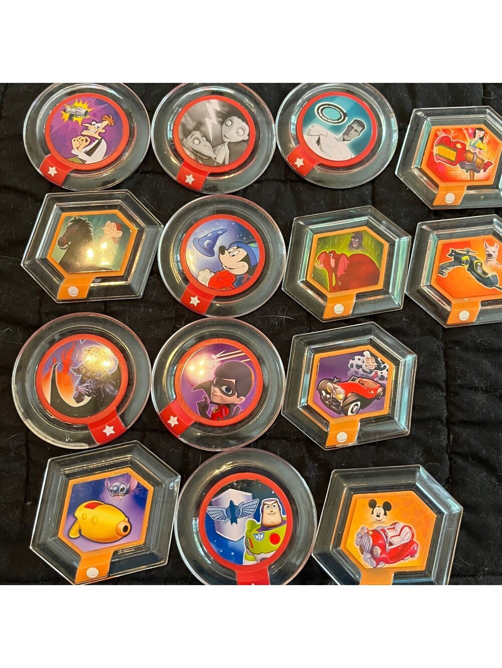 Disney Infinity 1.0 Power Disc Lot Sorcerer Mickey Hat Cruella de Vil's Roadster